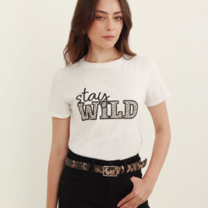 Camiseta cuello redondo manga corta con estampado Stay wild