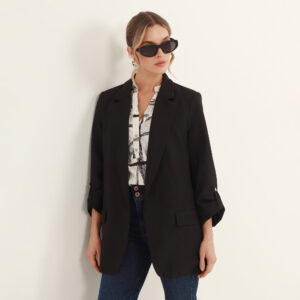 Blazer De Cuello Solapa Y Manga Remangada