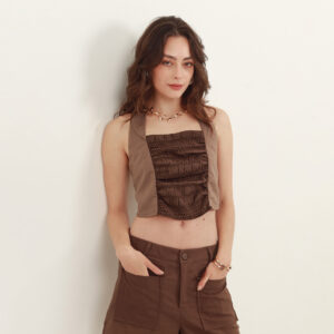 Blusa cuello recto manga sisa con lazo en cuello
