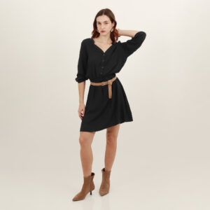 Vestido safary midi cuello nerú con ajuste en cintura