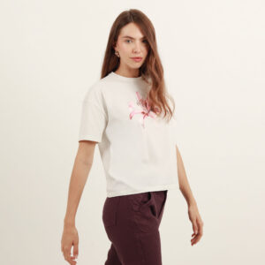 Camiseta cuello redondo manga corta con estampado Orquidea