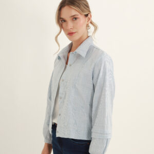 Camisa crop estampado rayas manga larga con alforzas